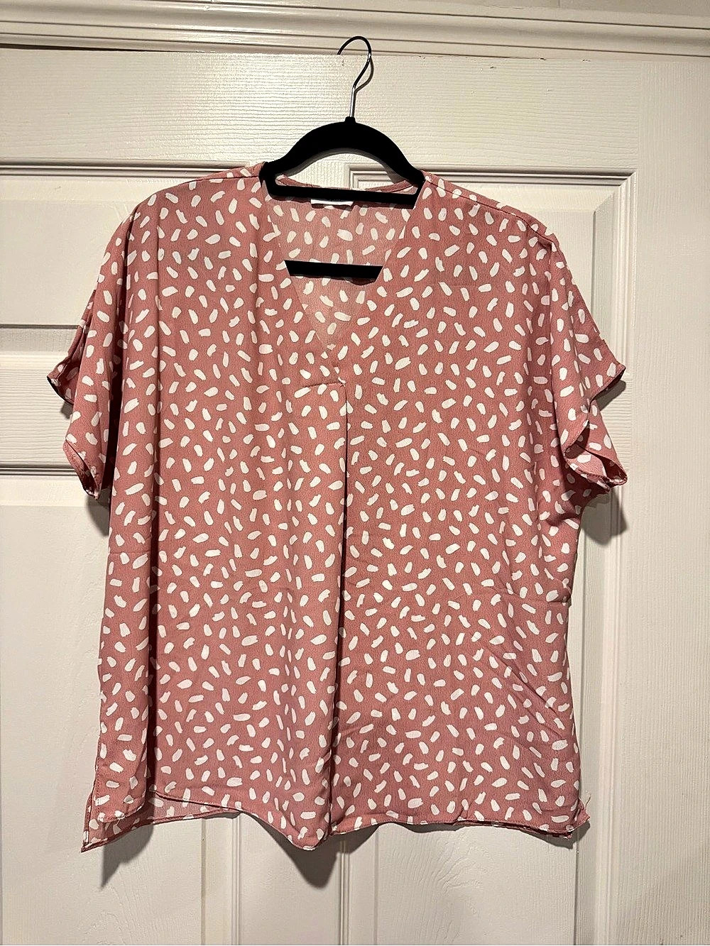 Spin Abstract Print Short Sleeve Blouse in Pink & White